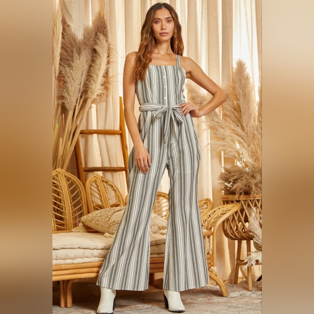 Cotton Jumpsuit, Black And White, Flare Legs Boho Jumpsuit